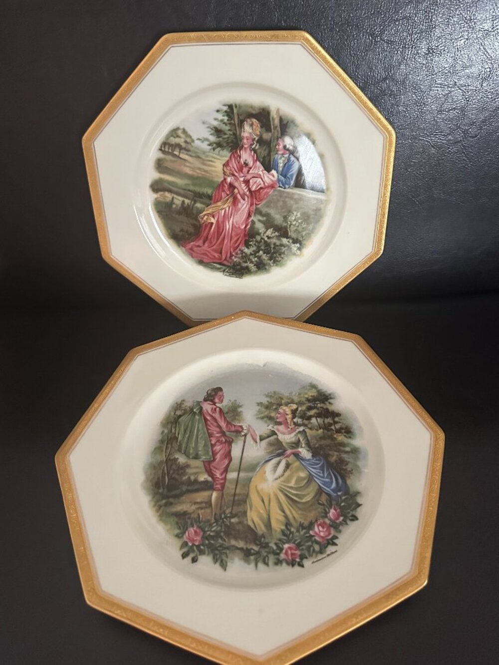 Antique Rosenthal Royal Ivory Gold Rim Octagon Porcelain 9" Plate Courting Scene